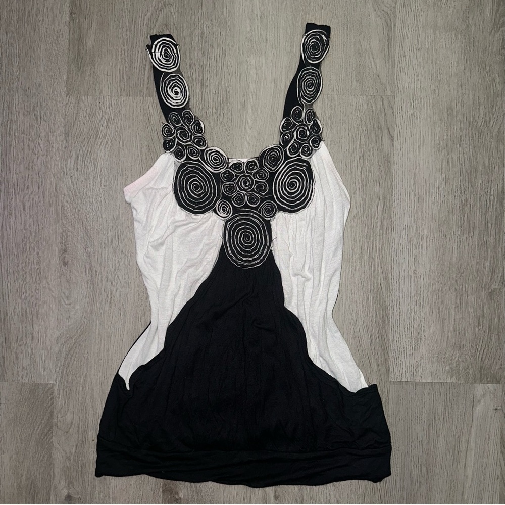 Body Central Black and White Asymmetrical Embellished Tank Top